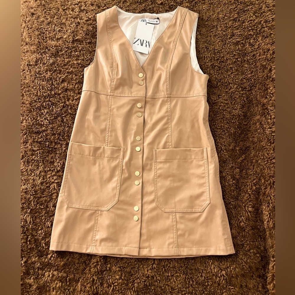 ZARA: Faux Leather Mini Pinafore Dress
